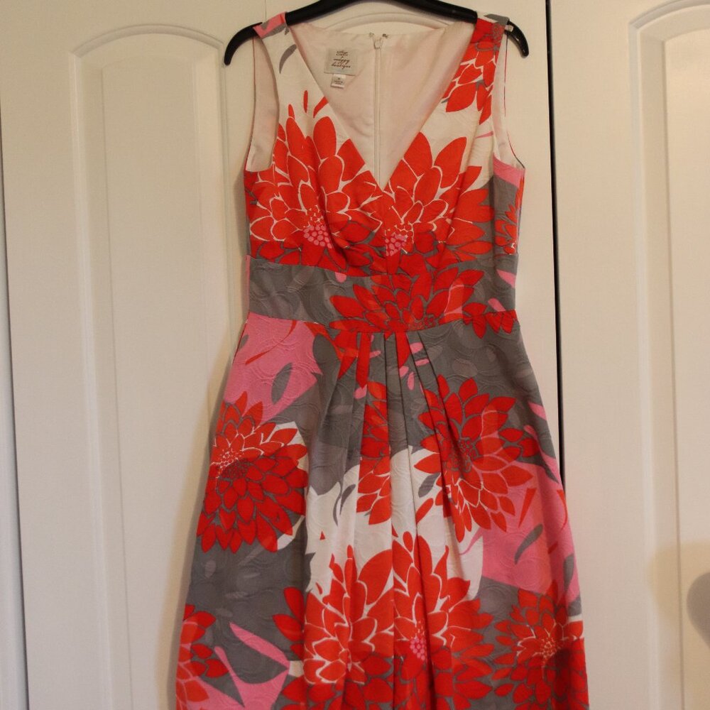 Suzi Chin For Maggie Boutique Colorful Cotton Floral Dress Size 8 Sleeveless